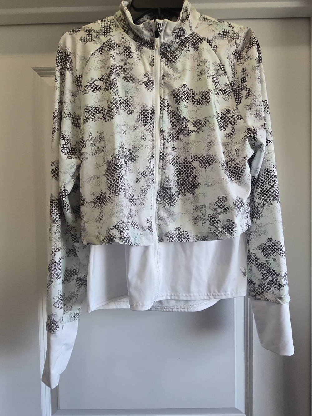Spyder Active Cropped Layered Running Jacket Grid Print White Medium M